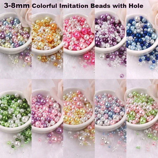 150Pcs 3-8mm Colorful Imitation Beads with Hole Round Resin Beads Ball Beads Loose Spacer Beads For DIY Crafts Jewelry Making