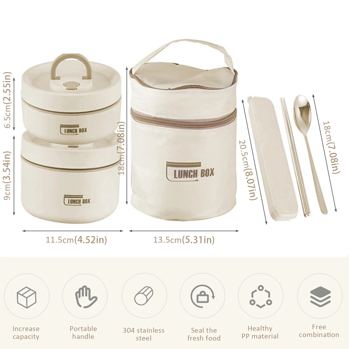 Stainless Steel Thermal Lunch Box Adult Kids Bento Box Insulated Lunch Container Set Leakproof Snack Lunchbox with Spoon Fork