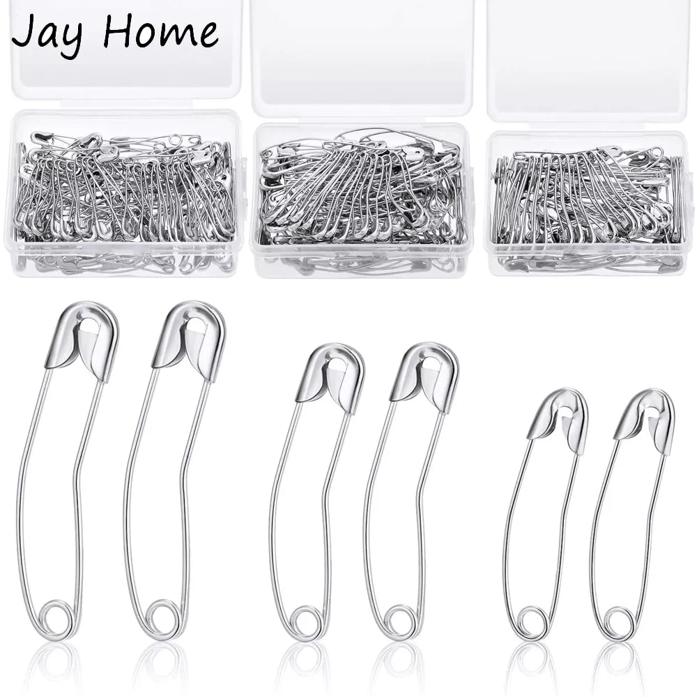 50/30PCS 27/38/50MM Stainless Steel Curved Safety Pins Quilting Basting Pins with Plastic Box for DIY Craft Making and Clothing