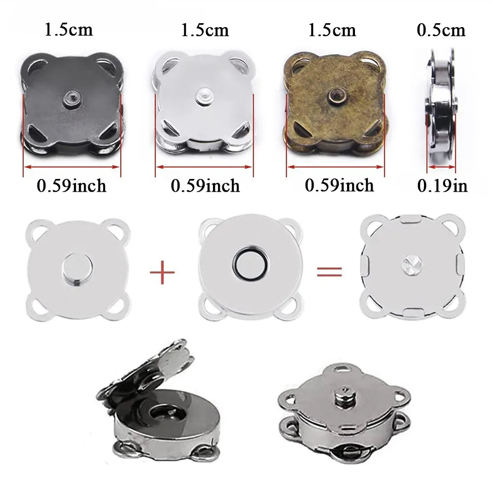 10/8 Sets Magnetic Snap Button Metal Plum Blossom Sew on Button Clasps Fasteners for Purses Handbag Clothes DIY Accessories