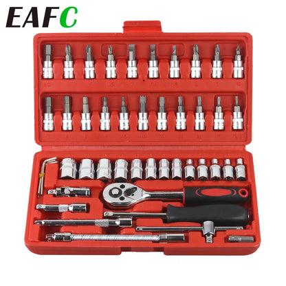 Car Repair Tool Set Box 1/4 Inch Socket Set 53/46 PCS Set Wrench Set Ratchet Screwdriver Car Home Repair Tool Set