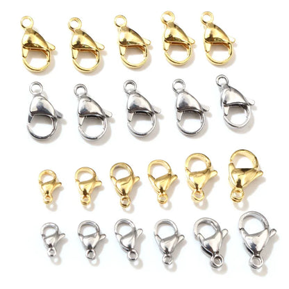 30pcs/lot 12*7mm 10*5mm Stainless Steel Gold Plated Lobster Clasp Hooks for Necklace&Bracelet Chain DIY Fashion Jewelry Findings