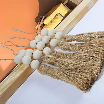 Wooden Handmade boho DIY 3 Wooden Beads Tassels Natural Jute Hemp Rope Tassels For Home Wall Hanging Party Decorations