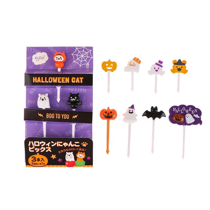 Halloween Salad Fork Pumpkin Shaped Appetizer Toothpick Cocktail Tasting Fork Cake Decoration Bento Box Accessories