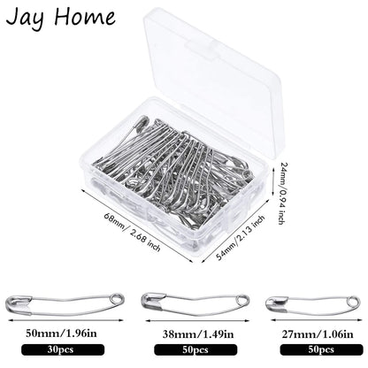 50/30PCS 27/38/50MM Stainless Steel Curved Safety Pins Quilting Basting Pins with Plastic Box for DIY Craft Making and Clothing