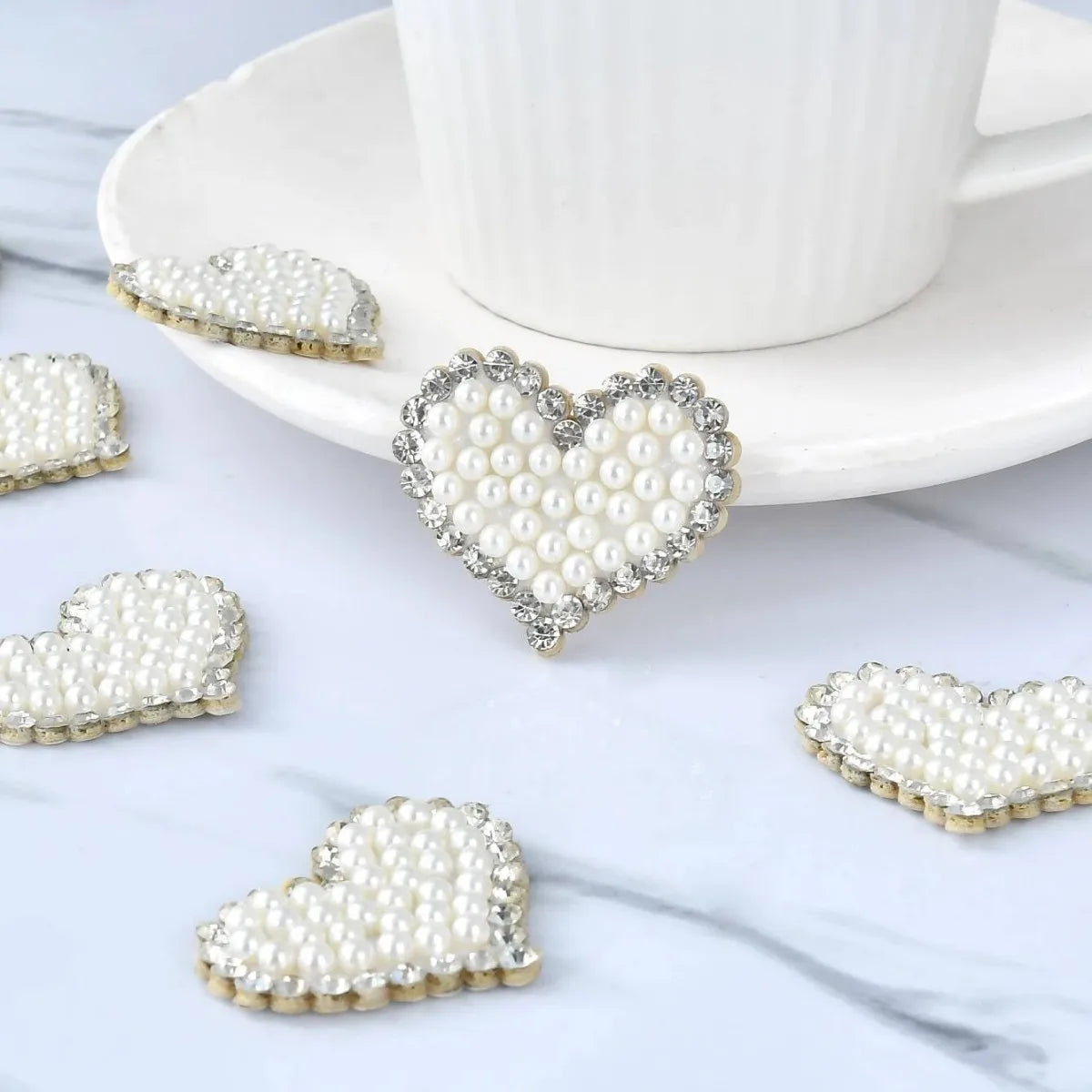 2pcs Sequin heart Love Letter Patches for Clothes DIY Iron on pearl white  Appliques Embroidery Applique Patch shoes bags