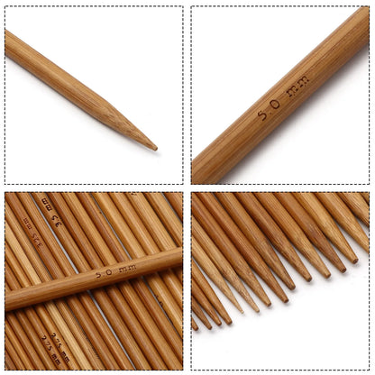 5PCs 2.0mm-10.0mm Brown Bamboo Double Pointed Knitting Needles Straight Stick for Sweater Scarves Knitting Tools 25-35cm long