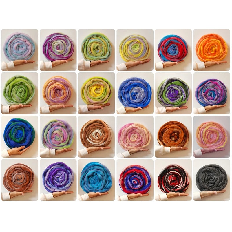 Blended Wool Roving 50g 24 Type Merino Mixed Fiber Hand Dyed Wool Top Art Wet Felting Supplies Needle Felting DIY Wool Roving