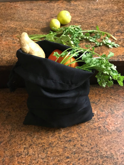 5x7 Inches Reusable Eco-Friendly Cotton Single Drawstring Bags Black Color